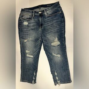 Judy Blue Jeans Womens Skinny Fit Capri Size 11/30 Med Wash Distressed JB82269MD